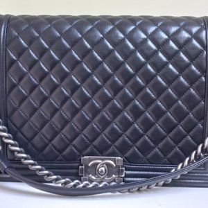 CHANEL Lambskin Quilted Large Boy Flap Black